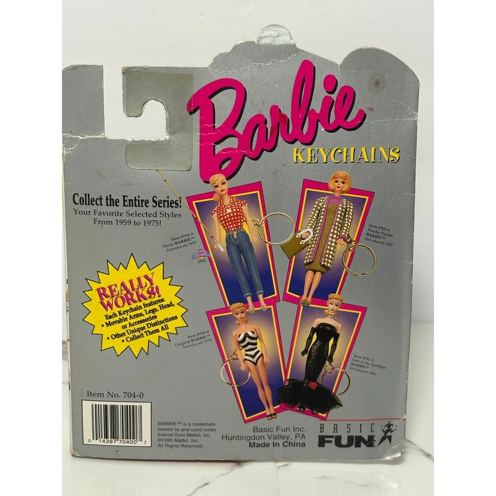 Vintage 1995 Basic‎ Fun Picnic Barbie Keychain 1959 Model 704-0 Red Gingham Mini